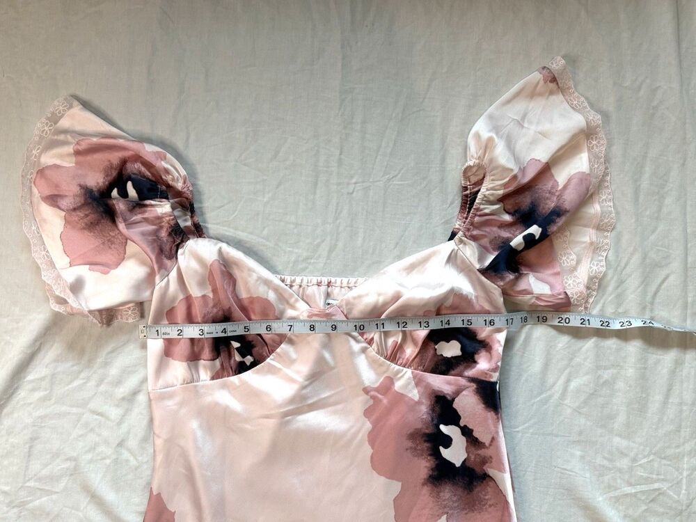 ASOS Satin Off Shoulder Size 12 Bardot Slip Dress Floral Pink Maxi Long Event - Picture 2 of 10